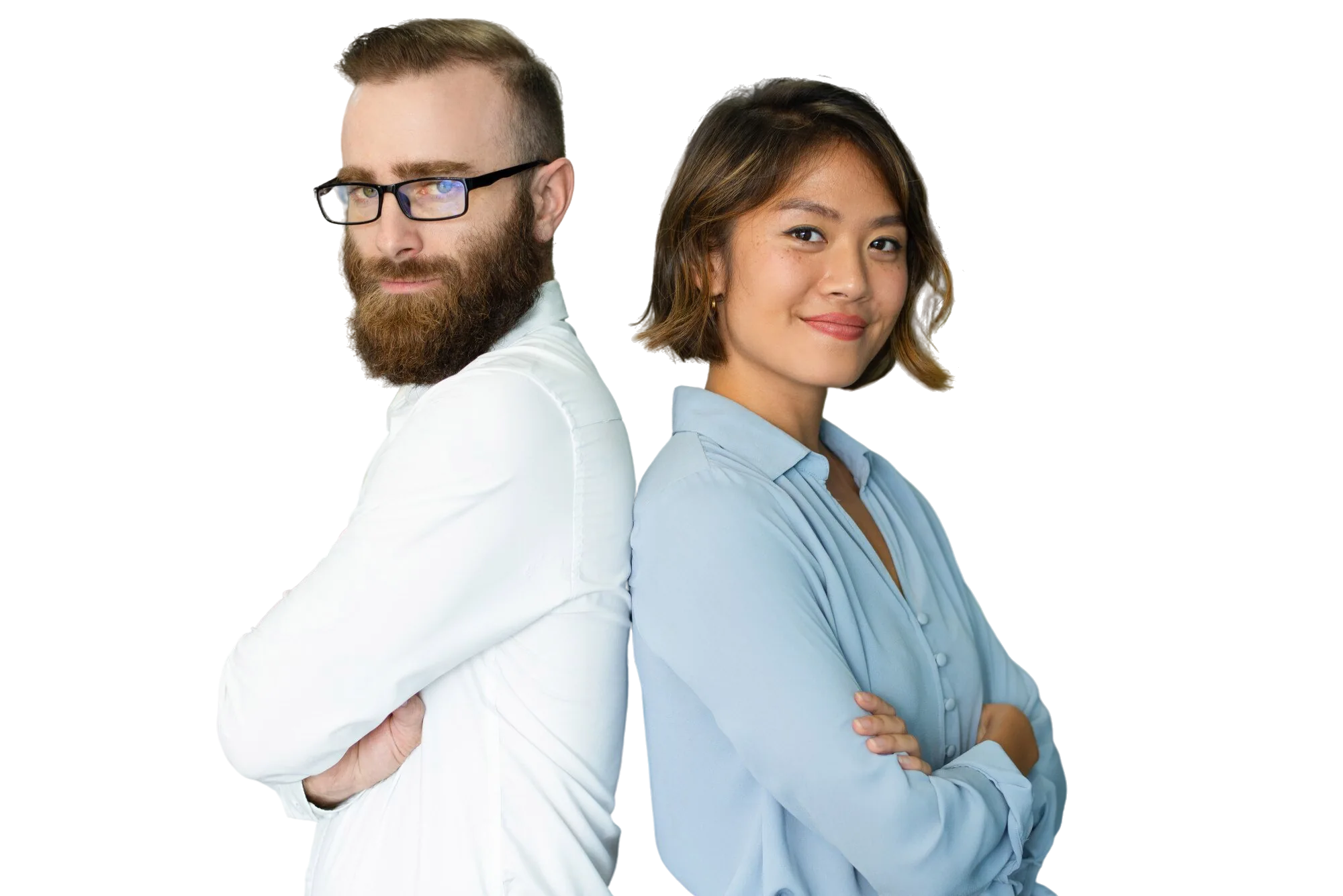 Young multi-ethnic colleagues standing back to back